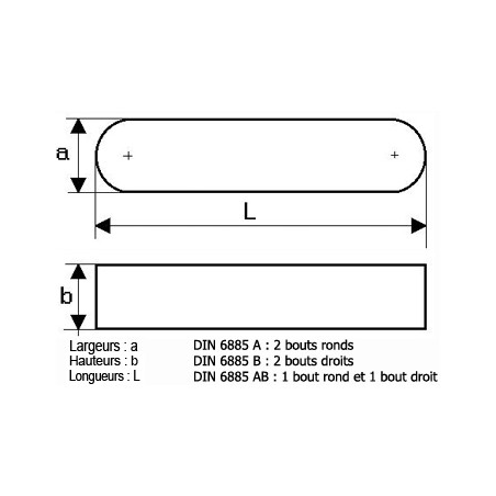 Clavette parallèle : 12X8X20 DIN 6885A - Gfix