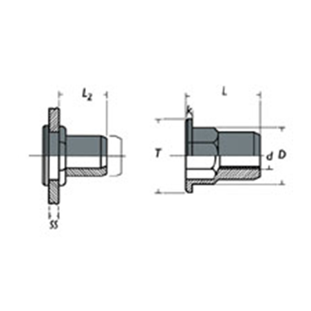 Ecrou a sertir Demi-Hexagonal Inox M5 C (0.5-3) D7