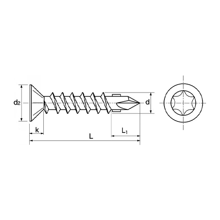 Vis Autoforeuse Ailette Acier Tête Fraisée 6.3X50 Torx