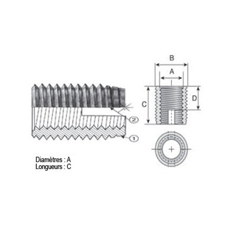 Insert fileté autotaraudeur pour Bois - Laiton 2.5X4.5X6 - Intervis