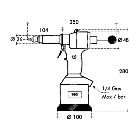 RIV990 Poinçonneuse pneumatique pour trous hexagonaux M4 à M10